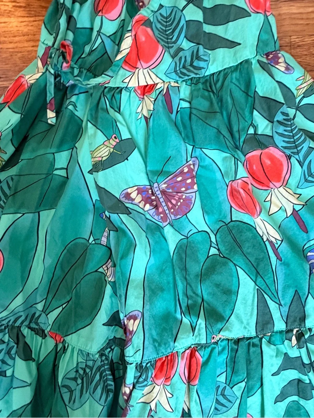 Tea Collection Green Tropical Wrap Dress with Fruit Motif